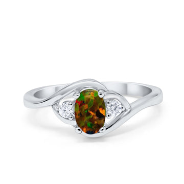 Wedding Ring Oval Cut Lab Black Opal  925 Sterling Silver